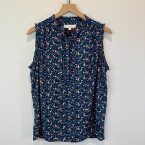 LOFT Blouse Women's LP Sleeveless Woodland Print Cabin Cottage Core Whimsical